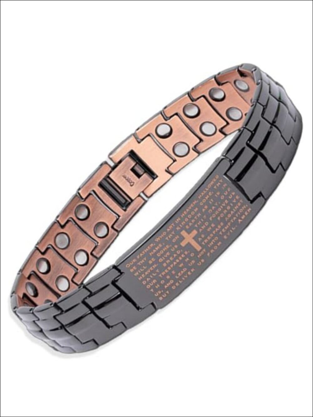 Mens Copper Magnetic Bracelet Lords Prayer Engraved Adjustable